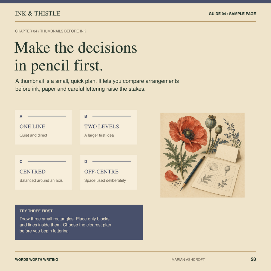 Sample page 28 from Words Worth Writing: Make the decisions in pencil first.