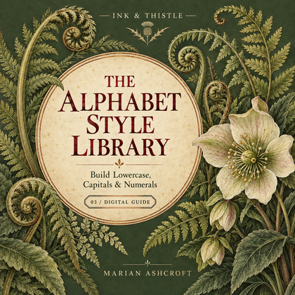 The Alphabet Style Library cover with a vintage botanical fern illustration.