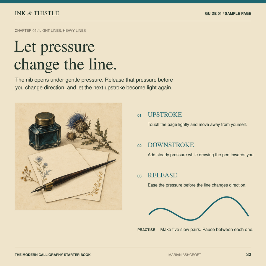 Sample page 32 from The Modern Calligraphy Starter Book: Let pressure change the line.